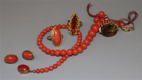 Gold dress rings, coral etc.